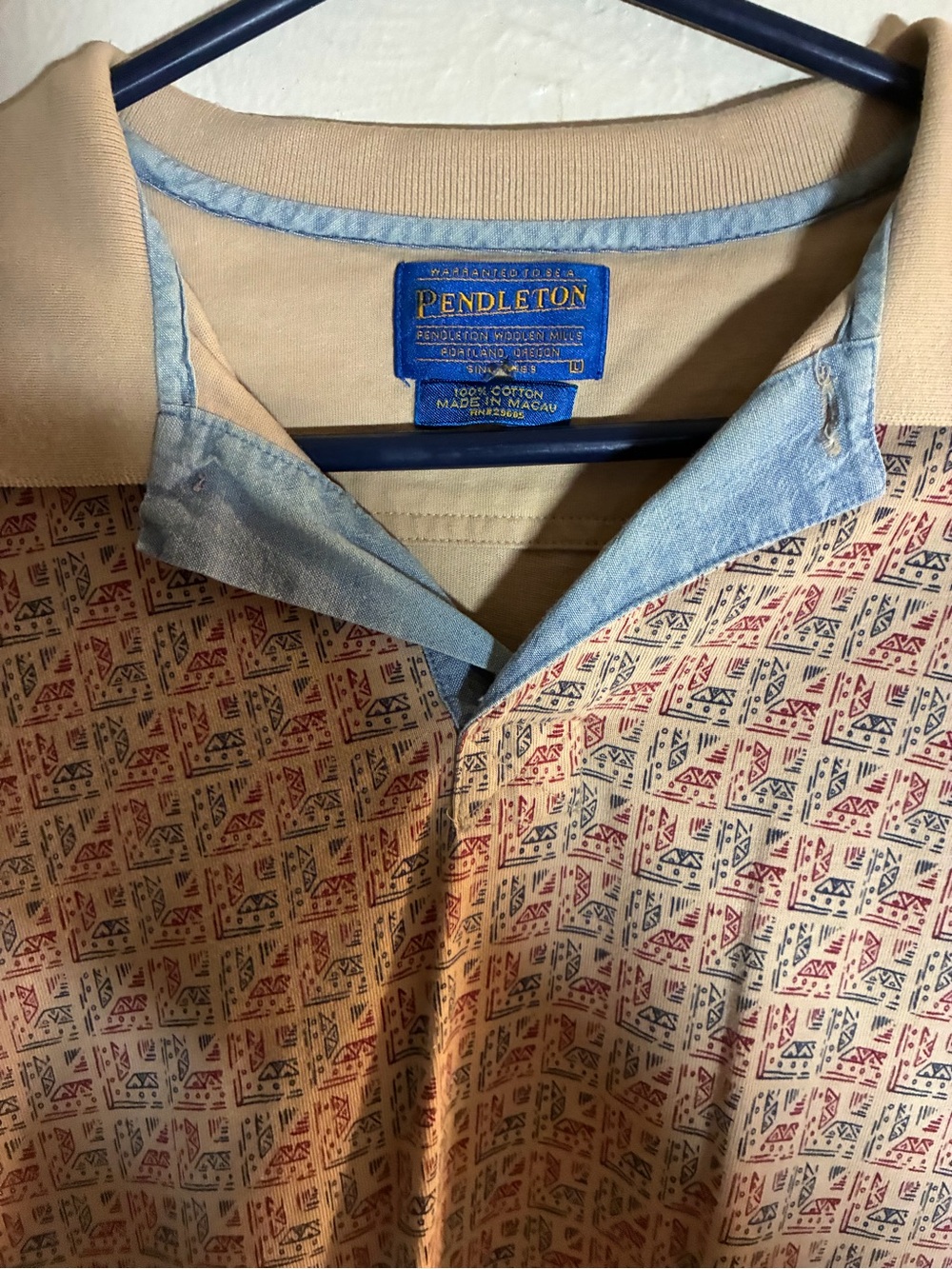 Vtg,80sPendleton Woolen mills Beige Aztec Block Pattern Polo Shirt Men’s Lg - Picture 3 of 8